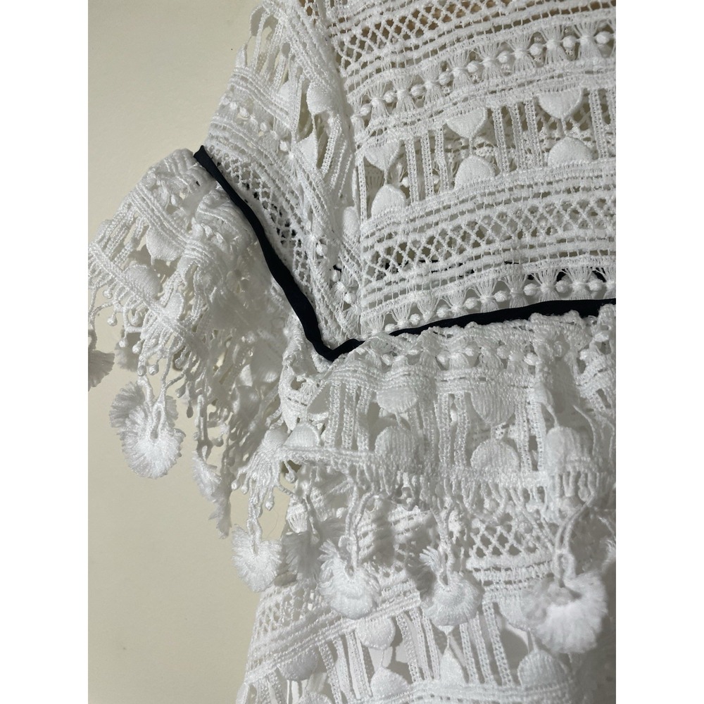 Eloquii Size 16 White Ruffle Lace A Line Dress Bow Coquette Wedding Tassel Lined - Picture 6 of 8